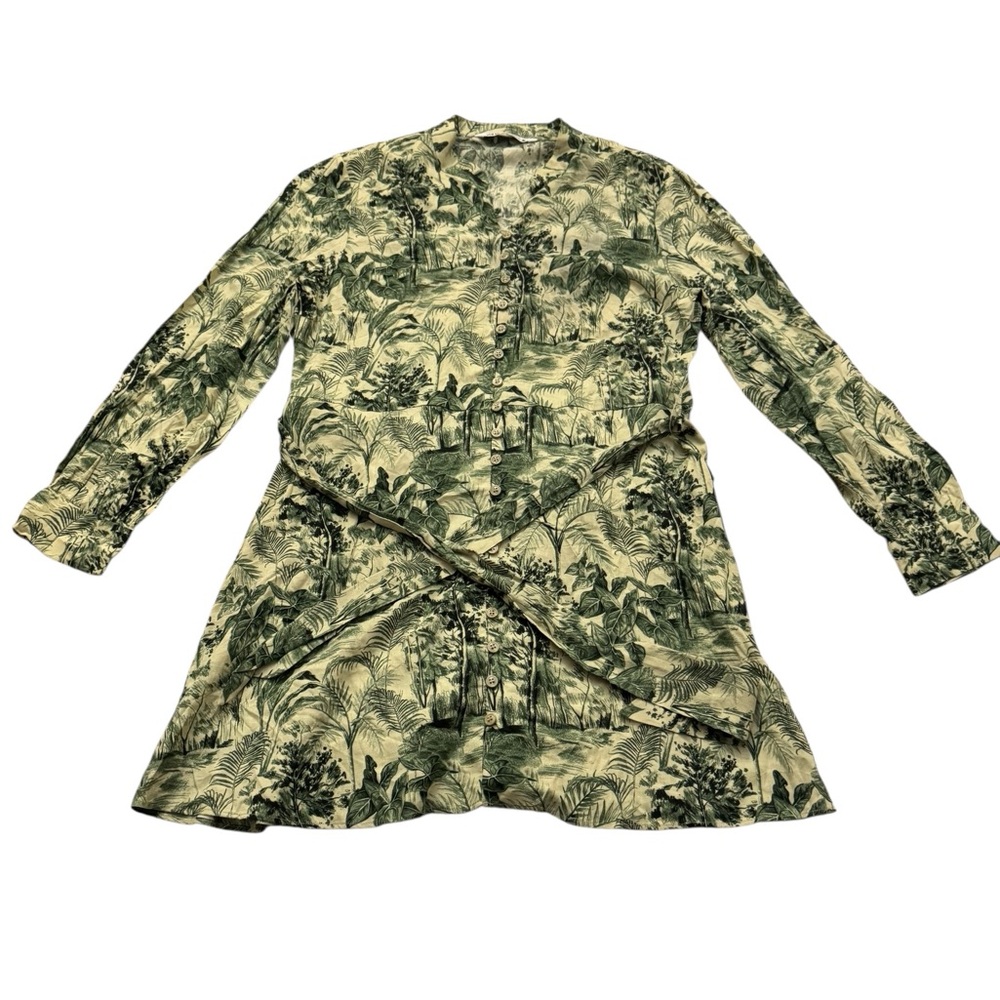 Zara Tropical Print Belted Shirt Dress XL - Picture 5 of 12